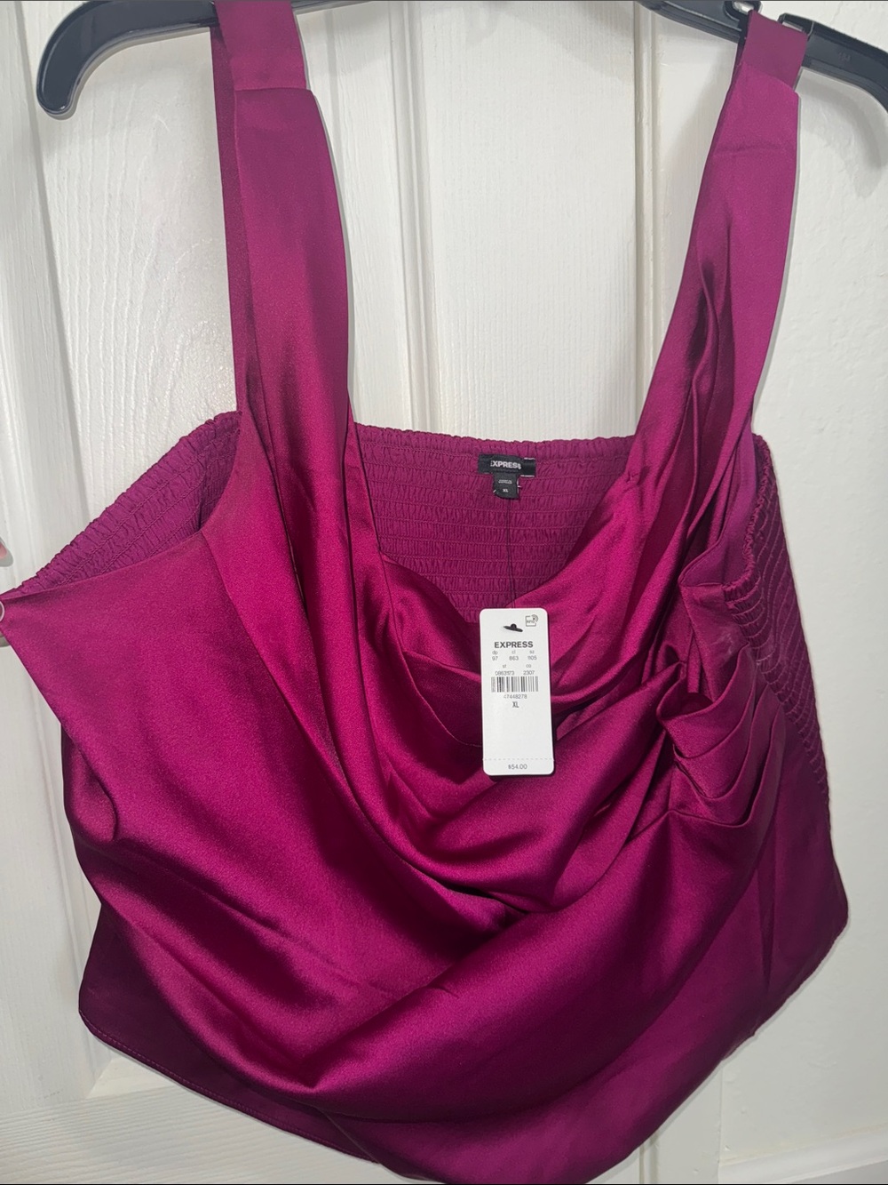 Express Satin Cowl Neck Tank in Fuchsia Pink